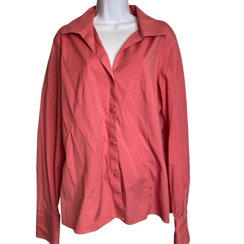 Talbots Womens Coral Pink Long Sleeve Button Down Shirt Sz 16 Stretch Tailored